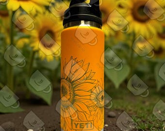 Botella Yeti de 26 oz con tapa grabada de girasoles