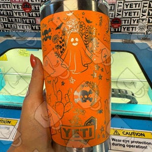20oz Cute Halloween Ghosts and Cacti Engraved Yeti Tumbler