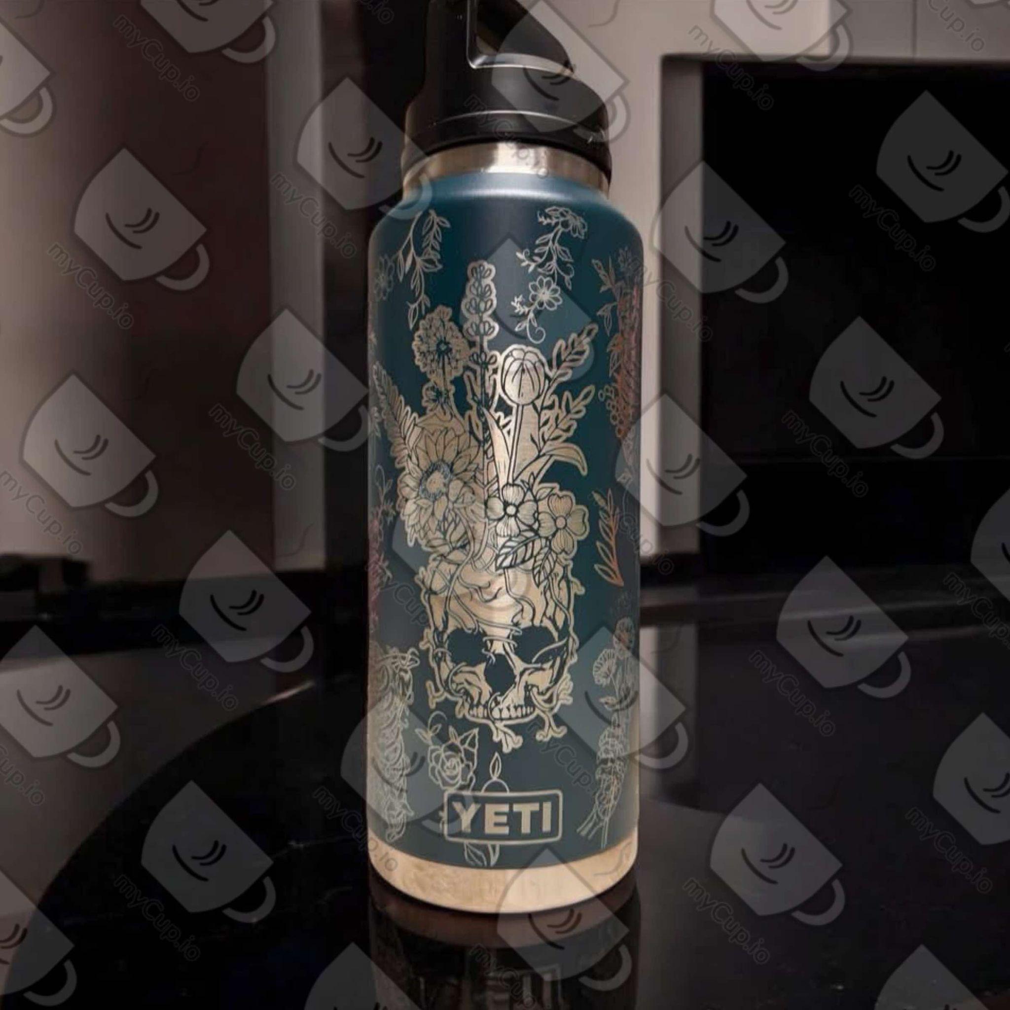 Floral Skulls Engraved Yeti Chug Cap Bottle