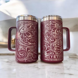 24oz avsmalnande lädermugg graverad Yeti Rambler