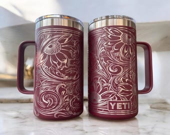 24oz Tapered Leather Mug Engraved Yeti Rambler