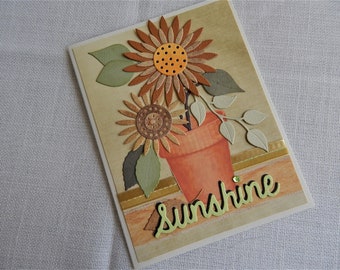 Small Blank Greeting Note Card NEW Bees Flowers Wicker Bird House EMBOSSED