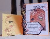 Handmade Halloween Card: complete card, handmade, balsampondsdesign, quote, witch, ghost, spiders, ooak, orange