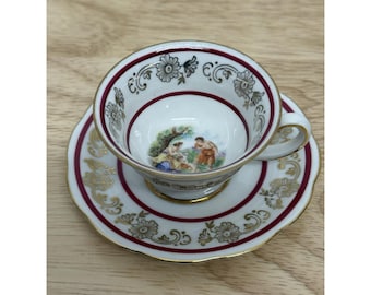 Taza y platillo de té vintage. Baviera, Alemania. Miniatura Mitterteich n.° 61