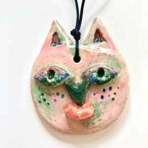 Handmade ceramic pendant, cat necklace, unique pendant, ceramic cat