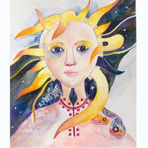 Solstizio d'inverno - illustrazione originale, pittura a guazzo, arte per bambini, acquerello, tecnica mista