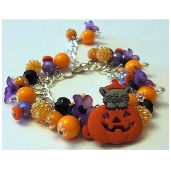 Halloween Pumpkin Naughty Kitty Button Fringe Bracelet LAST ONE