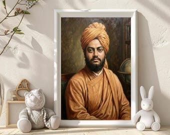 Swami Vivekananda portretkunst | Spirituele schilderij hindoe-monnik | Vedanta-filosofie muurkunst (digitale download)
