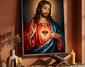 Impresión del Sagrado Corazón de Jesús: Decoración católica para el hogar (archivo JPEG incluido)