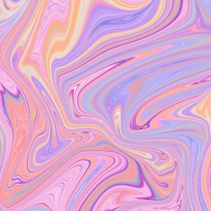 Peut inclure: Un motif graphique numérique présentant un design marbré fluide avec des vagues tourbillonnantes de couleurs pastel, notamment rose tendre, violet clair, pêche et lavande. La composition se compose de lignes organiques continues.