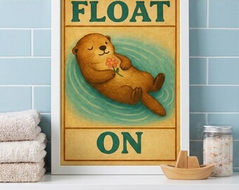 Arte infantil de nutria marina, animal costero imprimible para habitación de bebé (descarga digital)
