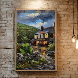 Irish Pub Oil Painting: Rustic Bar Wall Art (Digital Download 15x20 inches)