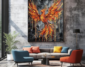 フェニックス水彩画ポスター フェニックス鳥アートプリント 火の鳥