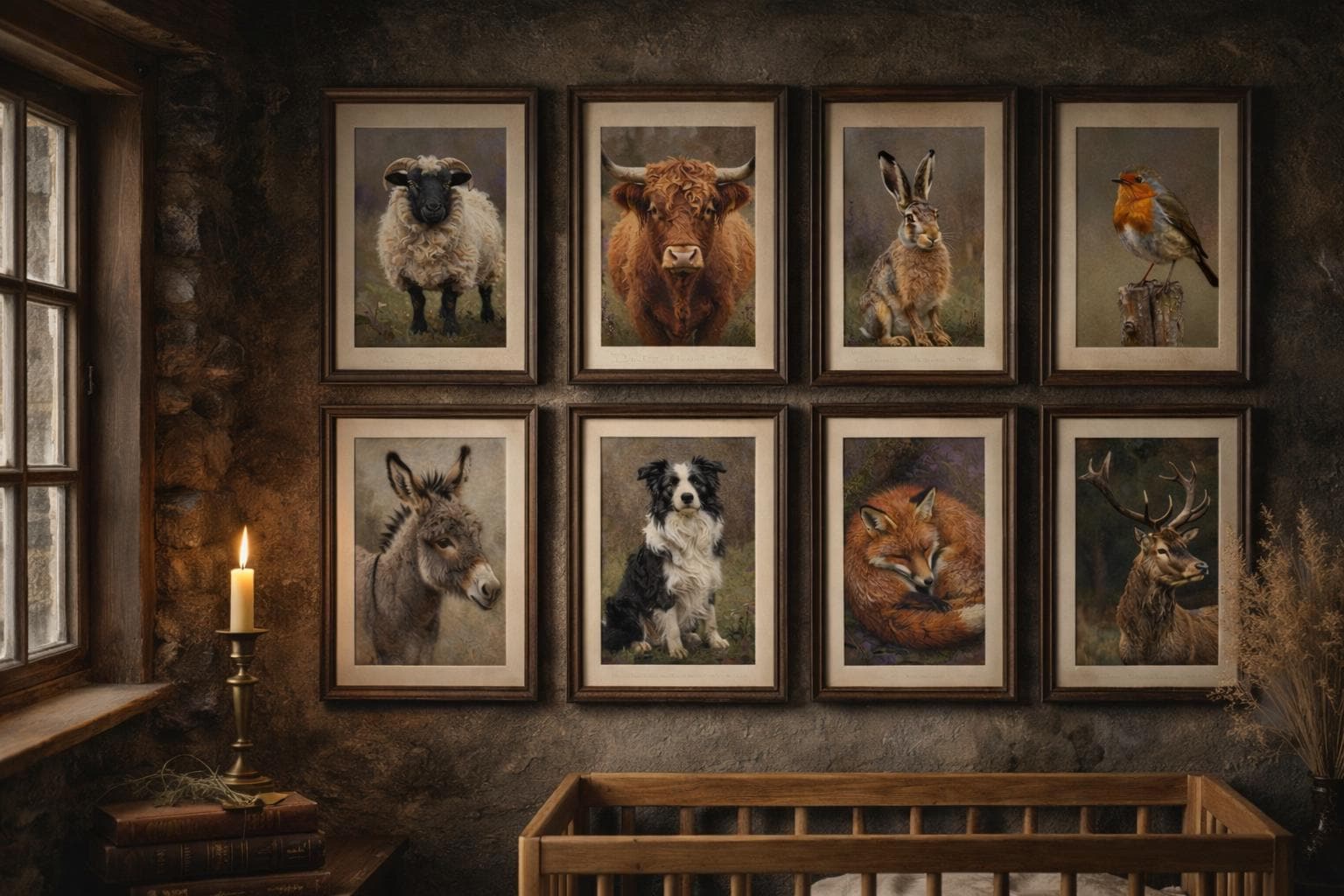 アイルランドの野生動物アートプリント - 素朴な農場動物のポート