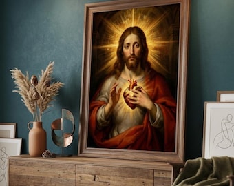 Sacred Heart of Jesus Print | Classical Oil Painting Catholic Wall Art (Digital Download)