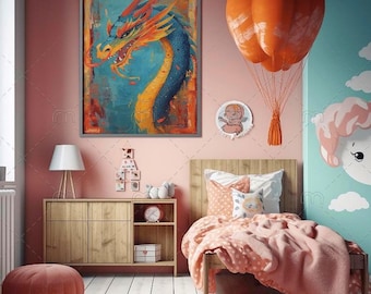 Fantasy Dragon Wall Art • Vibrant Abstract Print (Digital Download)