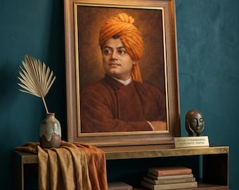Portret Swami Vivekananda, vintage olieverfschilderijstijl, hindoeïstische filosofie muurkunst (digitale download)