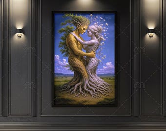 Tree of Love – Nature Couple Wall Art | Symbolic Tree Spirit Digital Painting