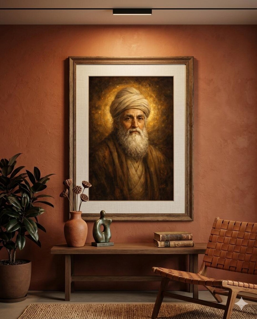 Rumi Wall Art Print – Persian Mystic Portrait, Spiritual Poet Painting ...