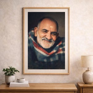 Arte mural personalizado de Neem Karoli Baba, retrato de gurú espiritual (descarga digital)
