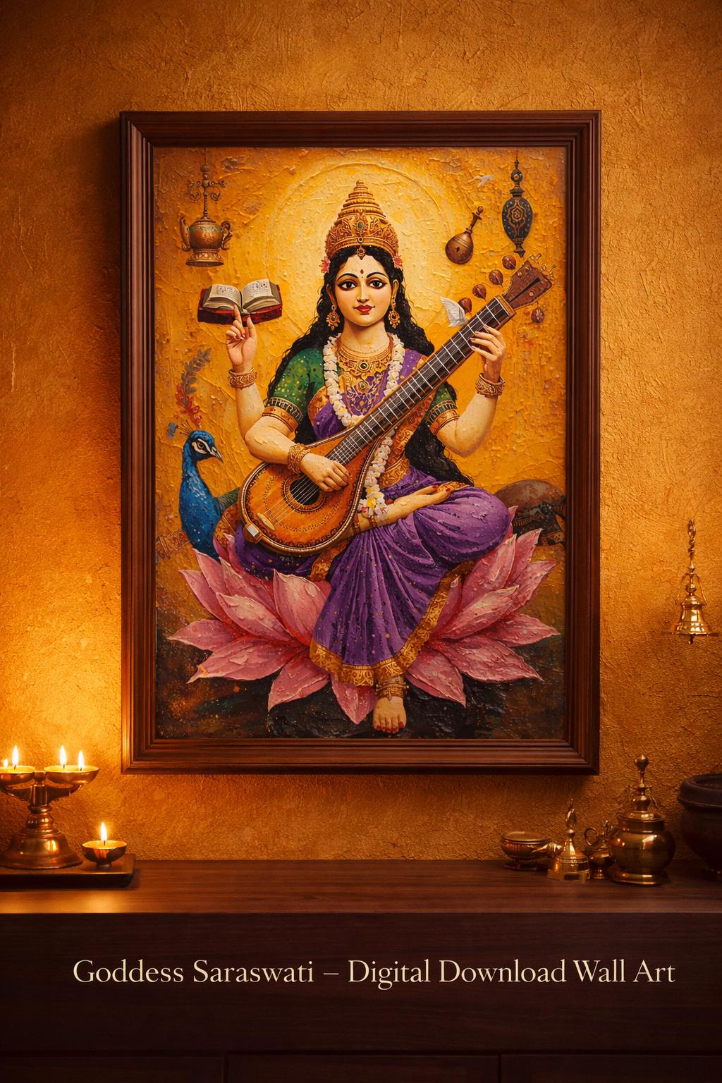 Goddess Saraswati Print • Hindu Pooja Decor, Spiritual Wall Art