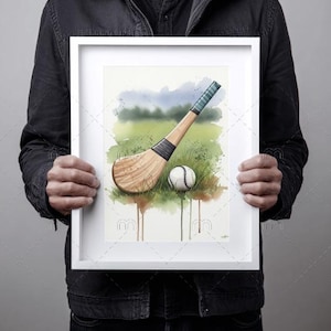 Aquarellbild Fledermaus und Ball schleudern | Sport Wandkunst | Gälisches Spiel Druck | Digitaler Download