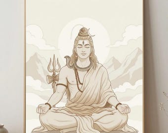 Lord Shiva Meditation Art, Minimalist Hindu Spiritual Poster (Digital Download)