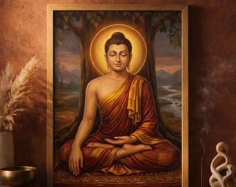 Lámina de Buda meditando – Arte mural espiritual zen (descarga digital, 38 x 50 cm)