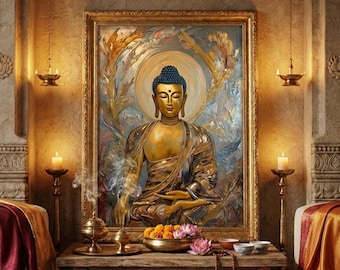Lámina artística de Buda Dorado / Decoración abstracta de meditación (Descarga digital)