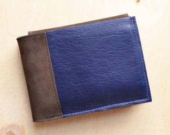 Bifold Leather Wallet for Men, Navy Leather ID Holder Billfold for Gents, Handsome Classic Gift for Him - The Wesley Wallet in Royal Blue