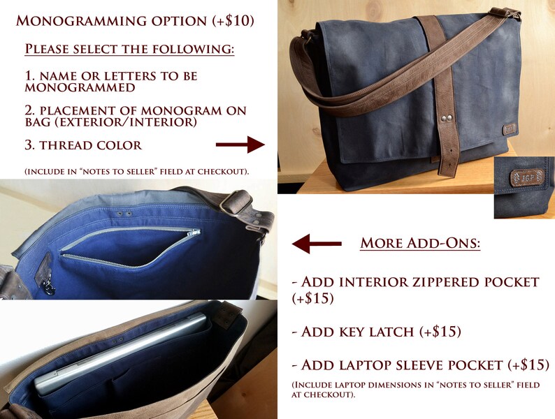 Messenger Bag Men, Waxed Canvas Bag, Field Bag, Laptop Crossbody Shoulder Satchel, Gift for Him The Sloane Messenger in Navy Blue image 5