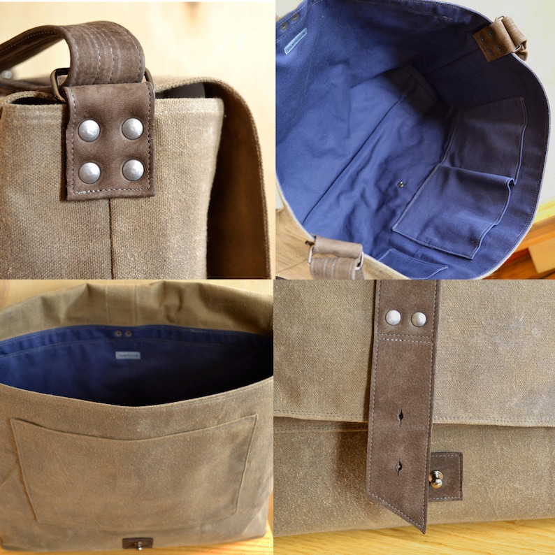 Messenger bag for men, waxed canvas laptop bag for work, lightweight crossbody commuter bag The Sloane Messenger Bag in Khaki Brown image 2