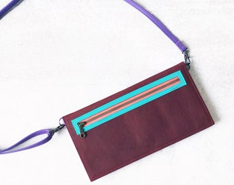 Small leather crossbody bag, convertible clutch purse, phone wallet with detachable strap - the Vera Bag in Burgundy