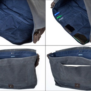 Messenger bag for men, waxed canvas laptop bag for work, lightweight crossbody commuter bag The Sloane Messenger Bag in Khaki Brown image 3