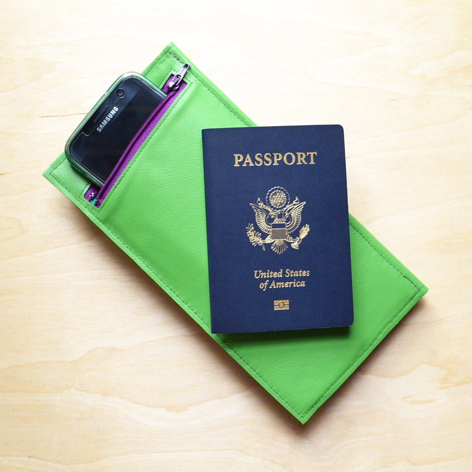 Leather Clutch Wallet With Phone Pocket Slim Travel Organizer Etsy