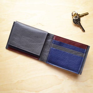 Black leather bifold for men, minimalist style wallet with ID pocket, guys classic billfold, gift idea for him The Wesley Wallet in Black image 2