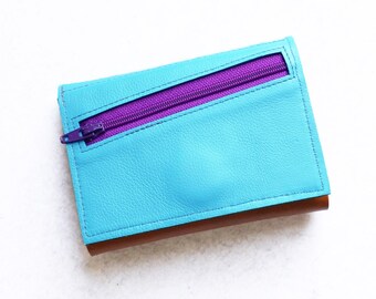 Small Leather Wallet Woman, Mothers Day Gift from Daughter, Coin Pocket Trifold Card Wallet - The Frances Wallet in Teal Blue