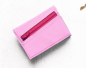 Womens Pink Leather Wallet with Coin Pocket, Unique Gift Idea for Mother, Small Minimalist Card Cash Trifold - The Frances in Periwinkle