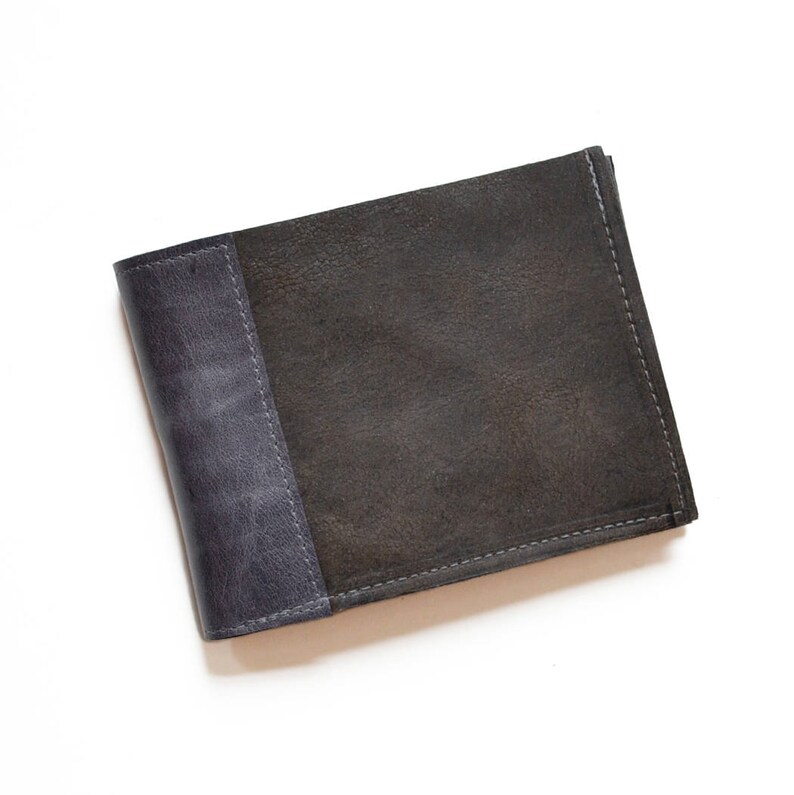 Minimalist Brown Leather Wallet for Men, Mens Wallet, Husband Gift, Modern Masculine Elegant Bifold The Frankie Wallet in Brown and Slate image 1