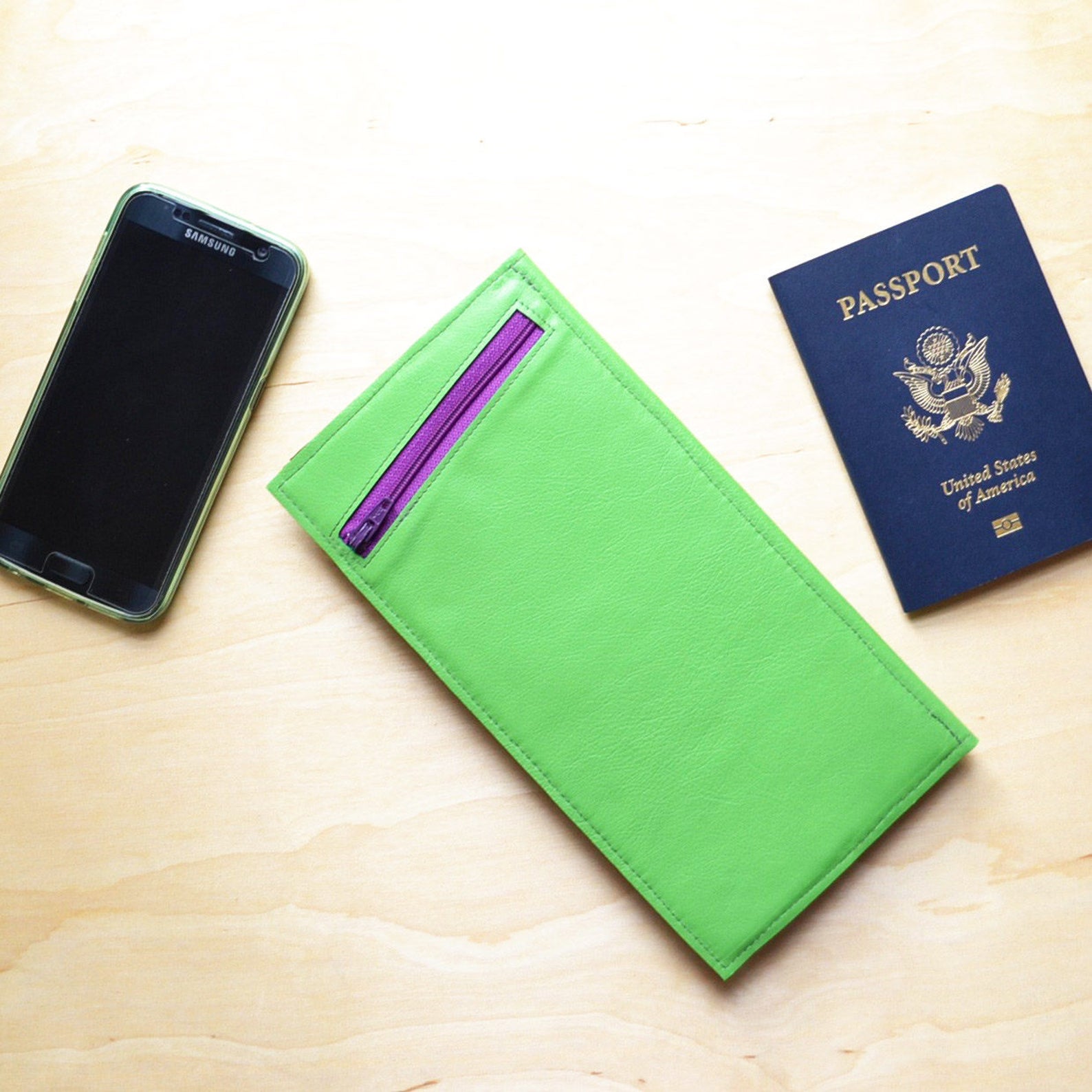 Leather Clutch Wallet With Phone Pocket Slim Travel Organizer Etsy