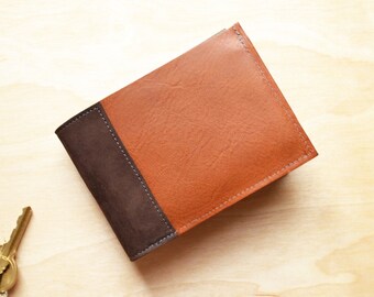 Bifold Mens Leather Wallet, Handsome Elegant Gift for Him, ID Window Card and Cash Holder, Guys Billfold - The Wesley Wallet in Cognac Brown