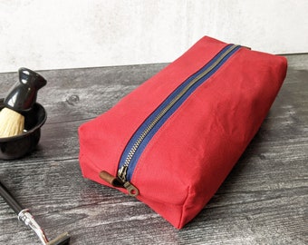 Waxed Canvas Dopp Kit, Shave Bag, Toiletry Travel Bag - The Otto Toiletry Bag in Chili Red