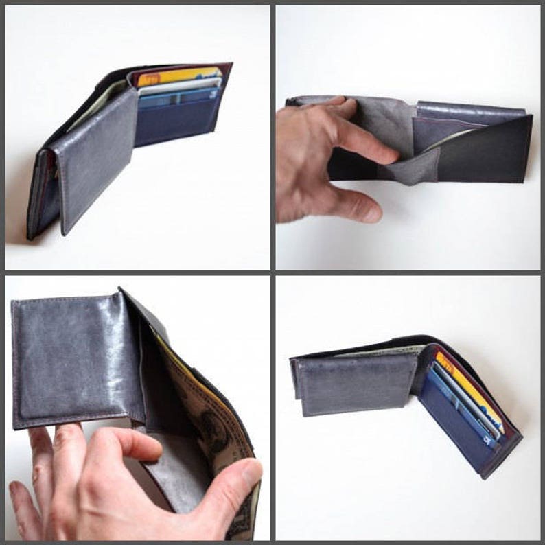 Black leather bifold for men, minimalist style wallet with ID pocket, guys classic billfold, gift idea for him The Wesley Wallet in Black image 9