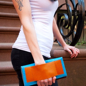 Leather Wallet Clutch Woman, Long Travel Wallet, Blue Passport Organizer with Phone Pocket, Unique Gift The Stella Wallet in Teal image 6