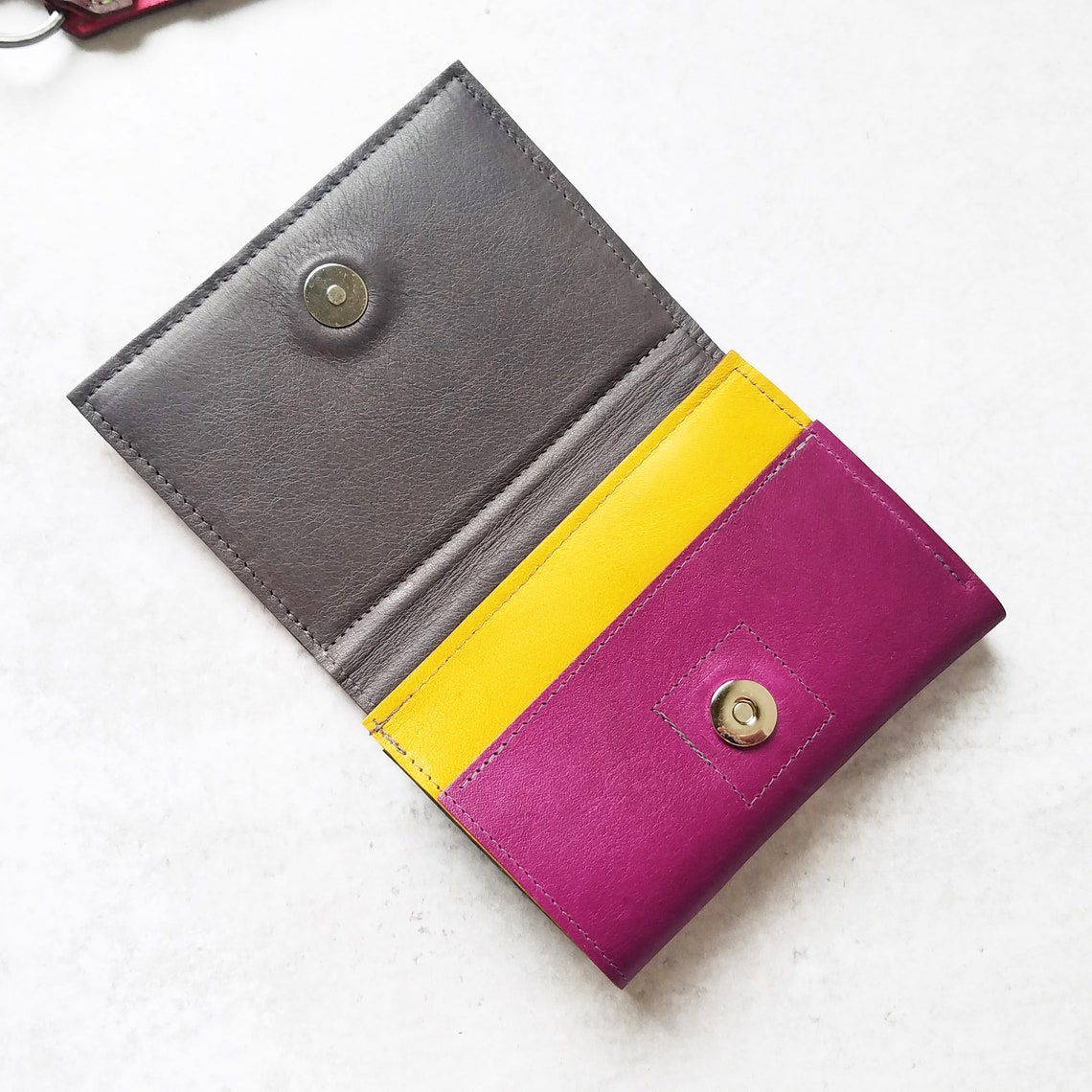 Womens Small Yellow Leather Wallet Minimalist Trifold Cute Etsy