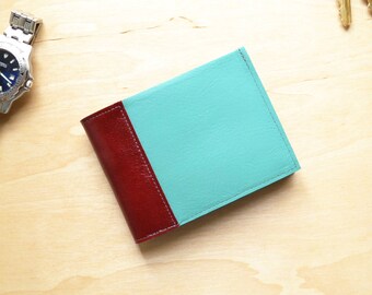 Mens Leather Wallet, Cool Minimalist Bifold, Classic Billfold for Gentlemen, Unique Gift for Husband - The Frankie in Aqua Limited Edition