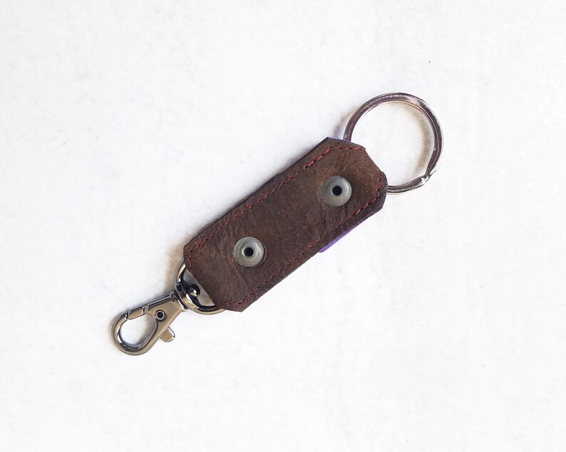 key latch in Chocolate Brown and Violet by Lolafalk unisex style at any age chic handmade leather key fob Leather key clasp and ring