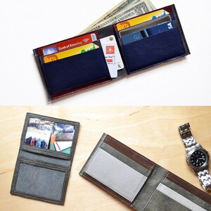 Black leather bifold for men, minimalist style wallet with ID pocket, guys classic billfold, gift idea for him The Wesley Wallet in Black image 8