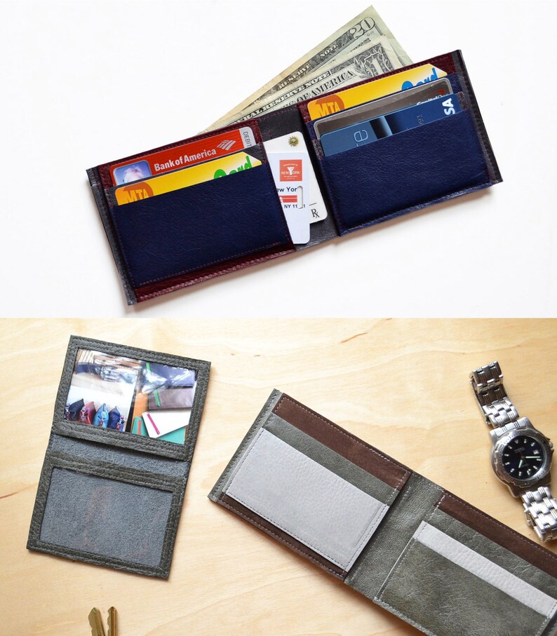 Black leather bifold for men, minimalist style wallet with ID pocket, guys classic billfold, gift idea for him The Wesley Wallet in Black image 8
