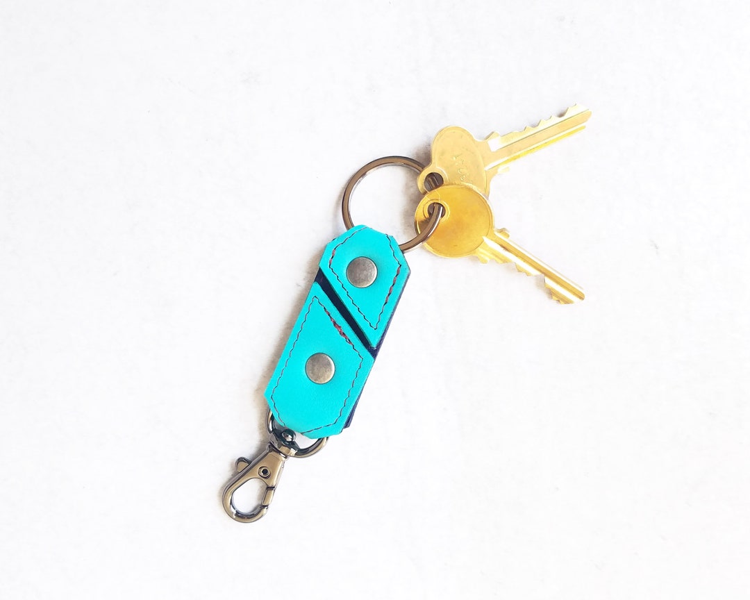 Teal Blue Leather Key Clasp Womens Key Chain Gift Chic and Etsy
